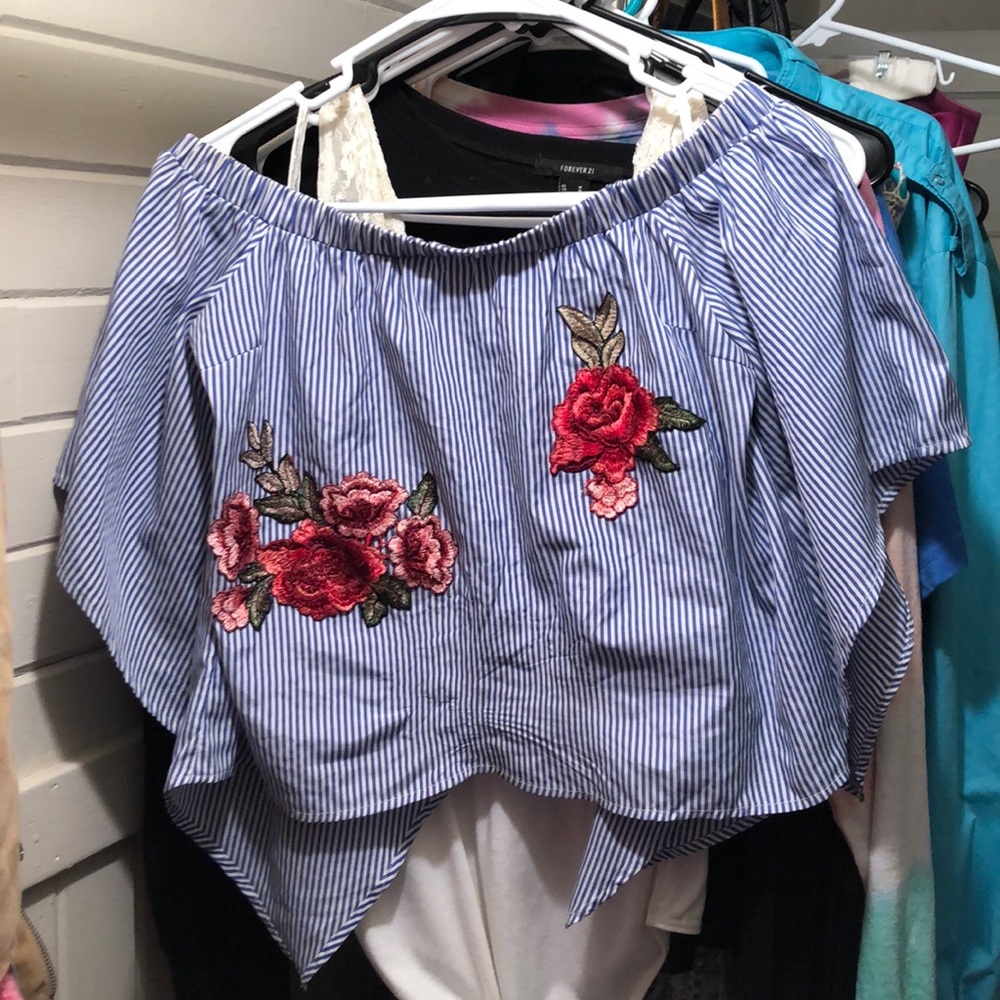 off the shoulder pin stripe top